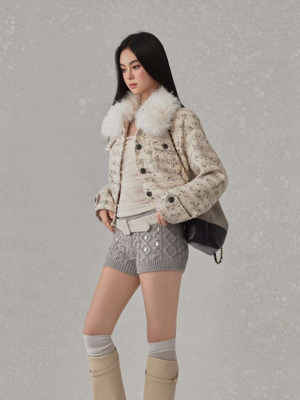 Tweed Fur Collar Jacket