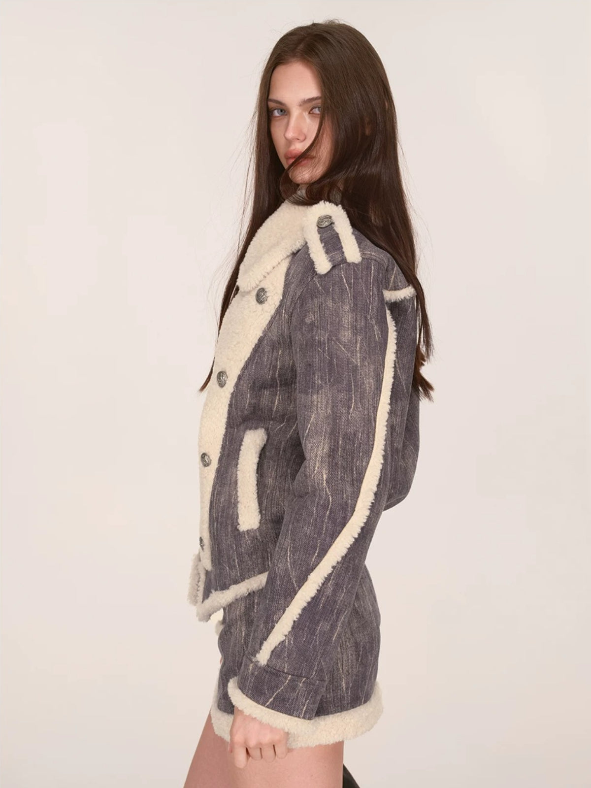 Sherpa Trimmed Jacket &amp; Skirt Set
