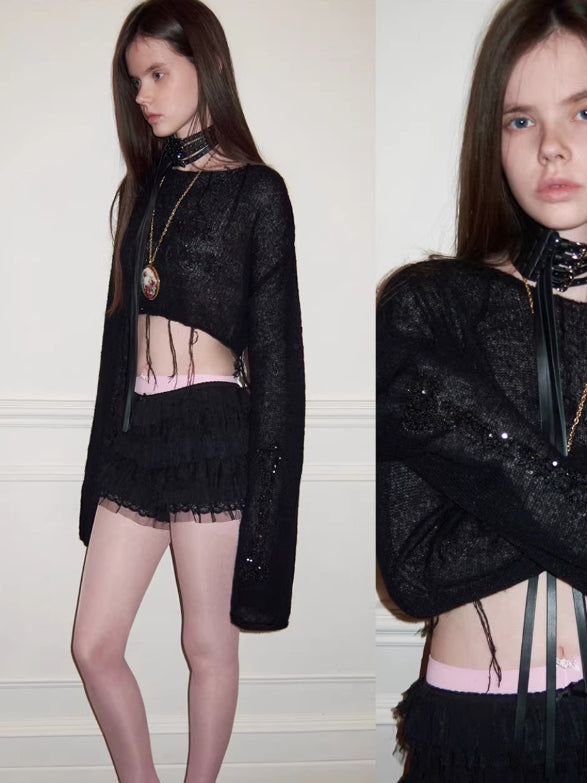 Mohair Sequin Sheer Top