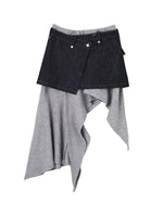 Asymmetric Button Denim Midi Skirt