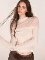 Sheer Mesh Mock Neck Fitted Knit Top