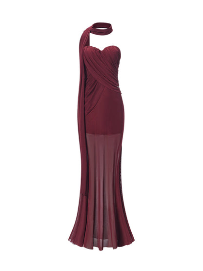 Ruched Design Asymmetrical Mermaid Dress
