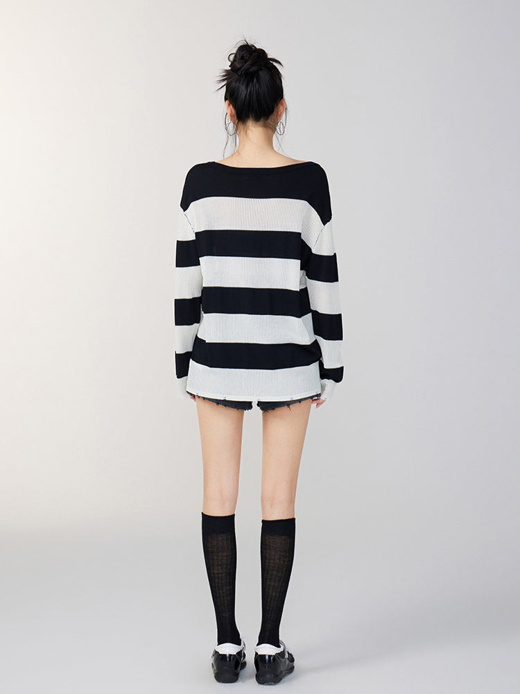 Hollow Stripe Oversized Sun Protection Shirt