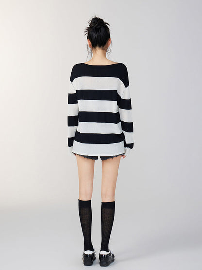 Hollow Stripe Oversized Sun Protection Shirt