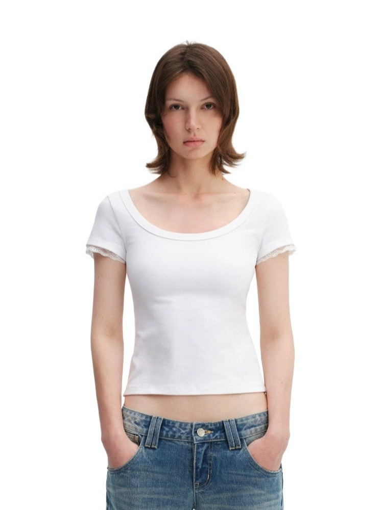Lace Trim U-neck Tee