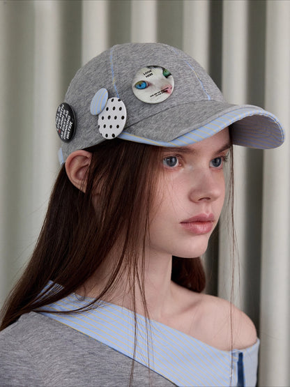 Plaid-Panel Badge Baseball Cap