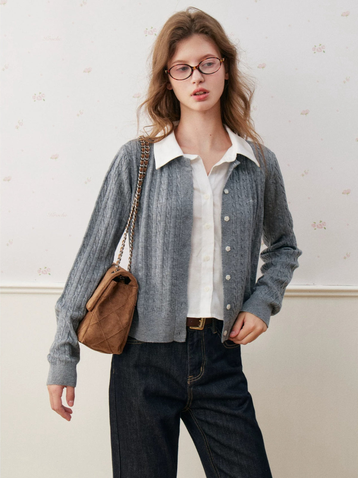 Wool Blend Cable Knit Cardigan
