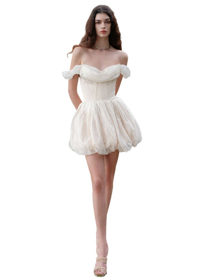 Strapless Waist Cinched Puff Dress