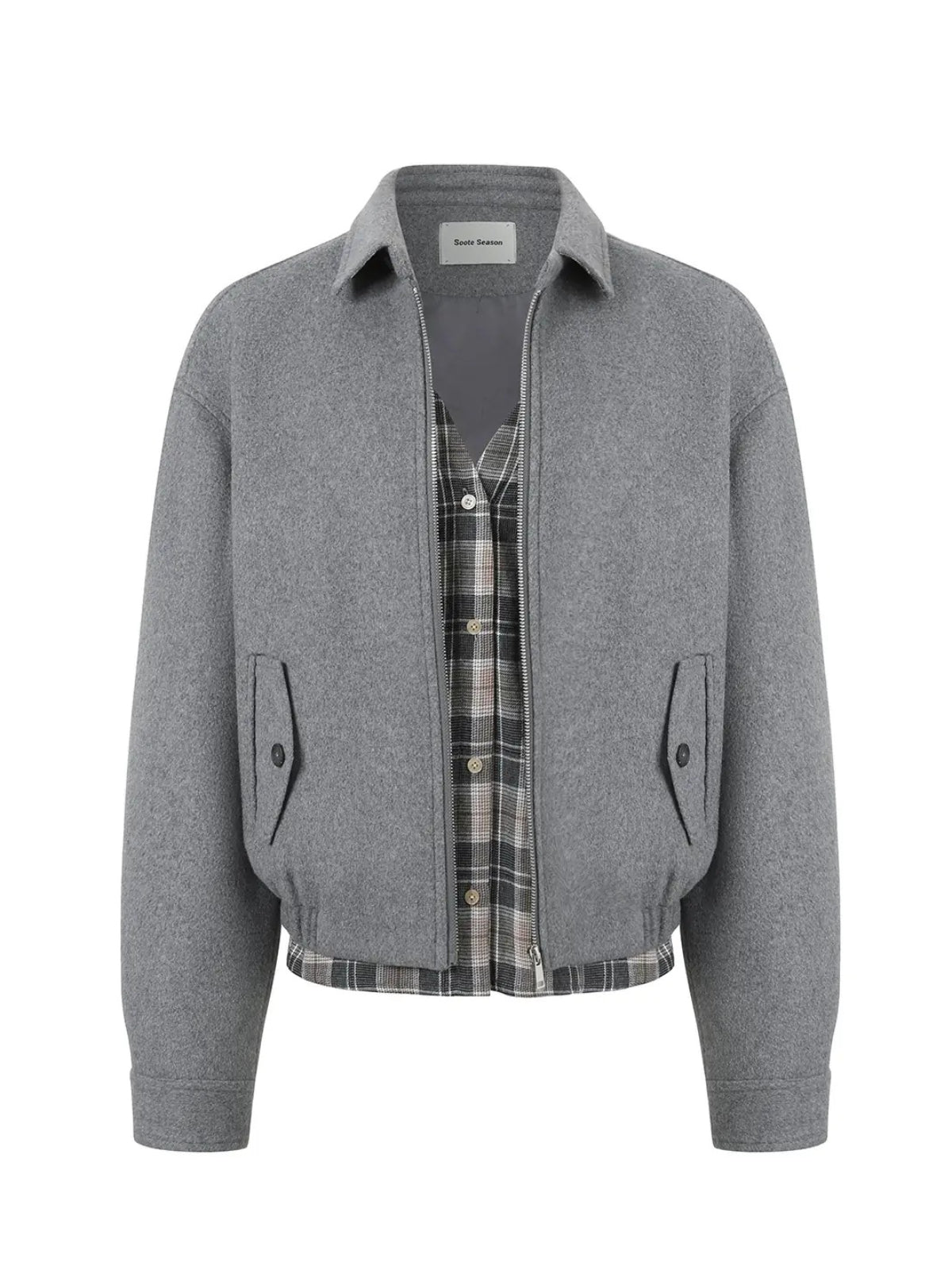 Layered Plaid Wool Blend Jacket