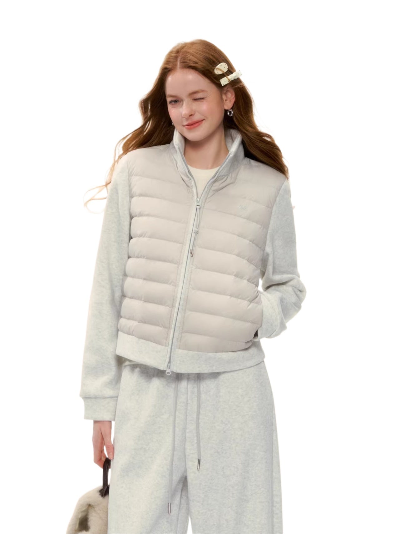 Stand-Collar Quilted Down Jacket Set