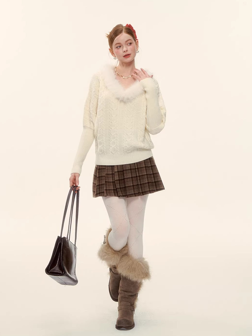 Plaid Wool Pleated Skirt