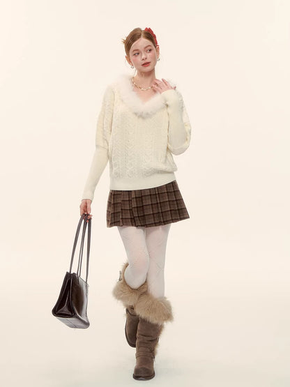Plaid Wool Pleated Skirt