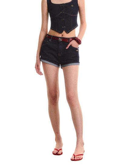 Low Waist Stretch Denim Shorts