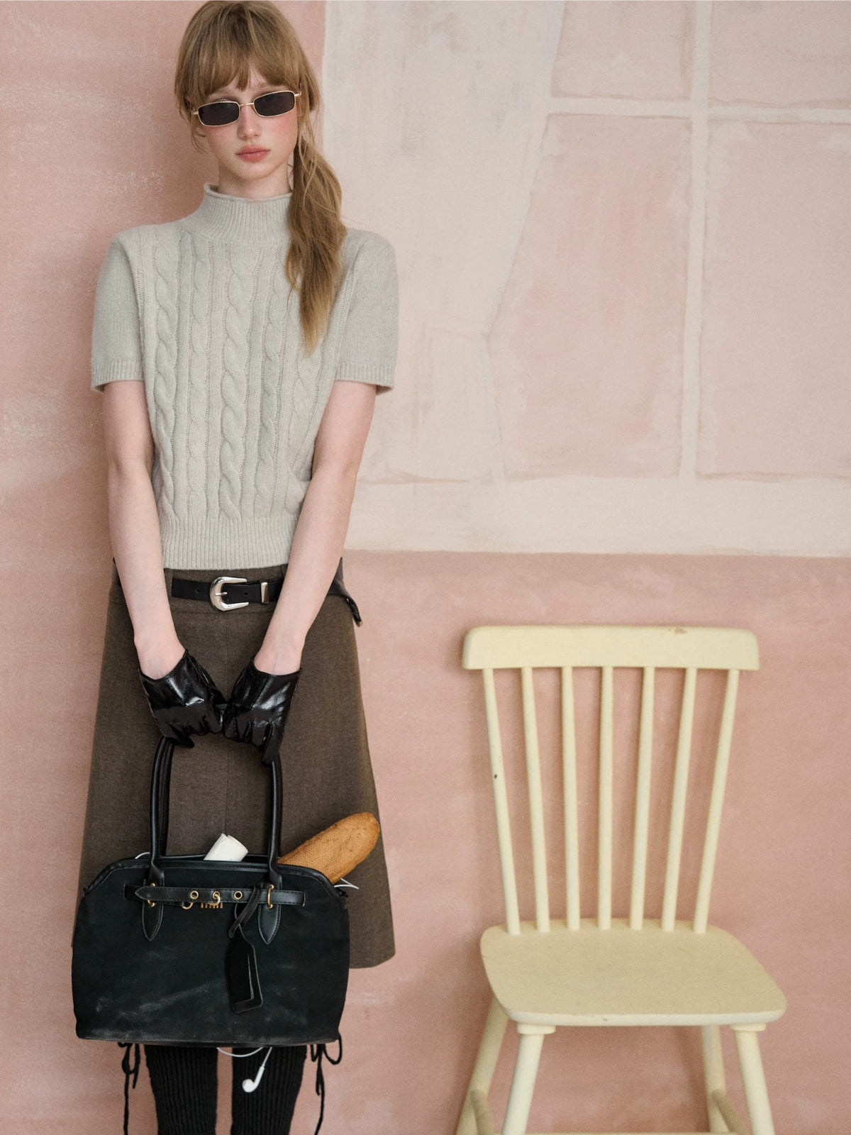 Cable Lace Collar Knit Tee