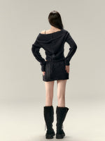 Black & Apricot Buttoned Knit Skirt