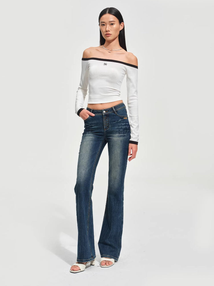+5CM N5 Wave Washed Straight Jeans