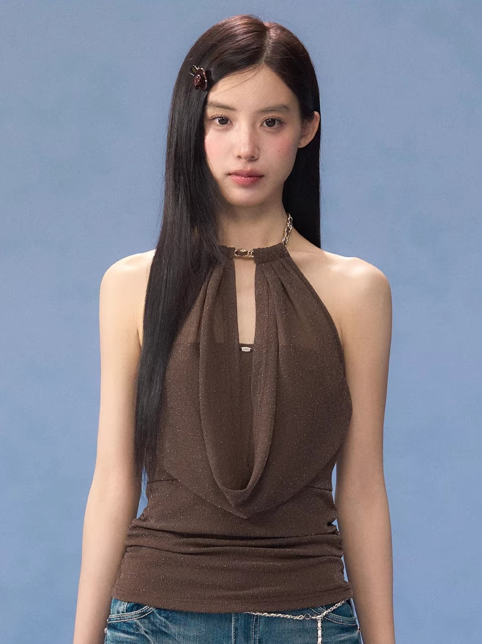 Metal Ring Halter Mesh Camisole