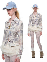 Cat Newspaper Print Lace Shirt