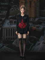 Red Plaid Lace Puff Dress Set