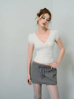 Two-Tone Drawstring Mini Skirt