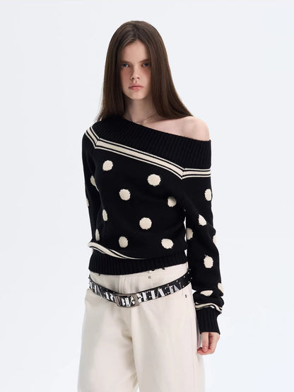Polka Dot Knit Off-shoulder Top