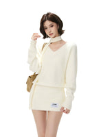 Convertible V Neck Fuzzy Knit Sweater