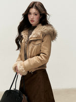 Embroidered Faux Suede Hooded Jacket
