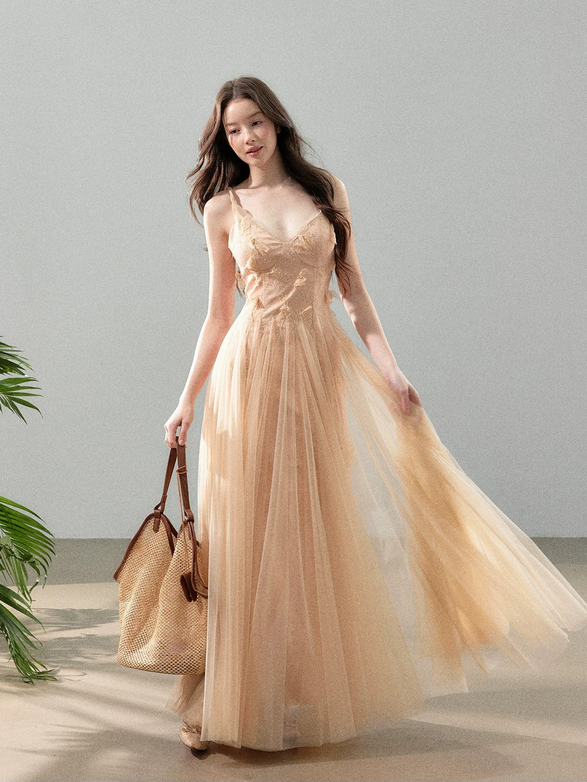 Floral Tulle Slip Maxi Dress