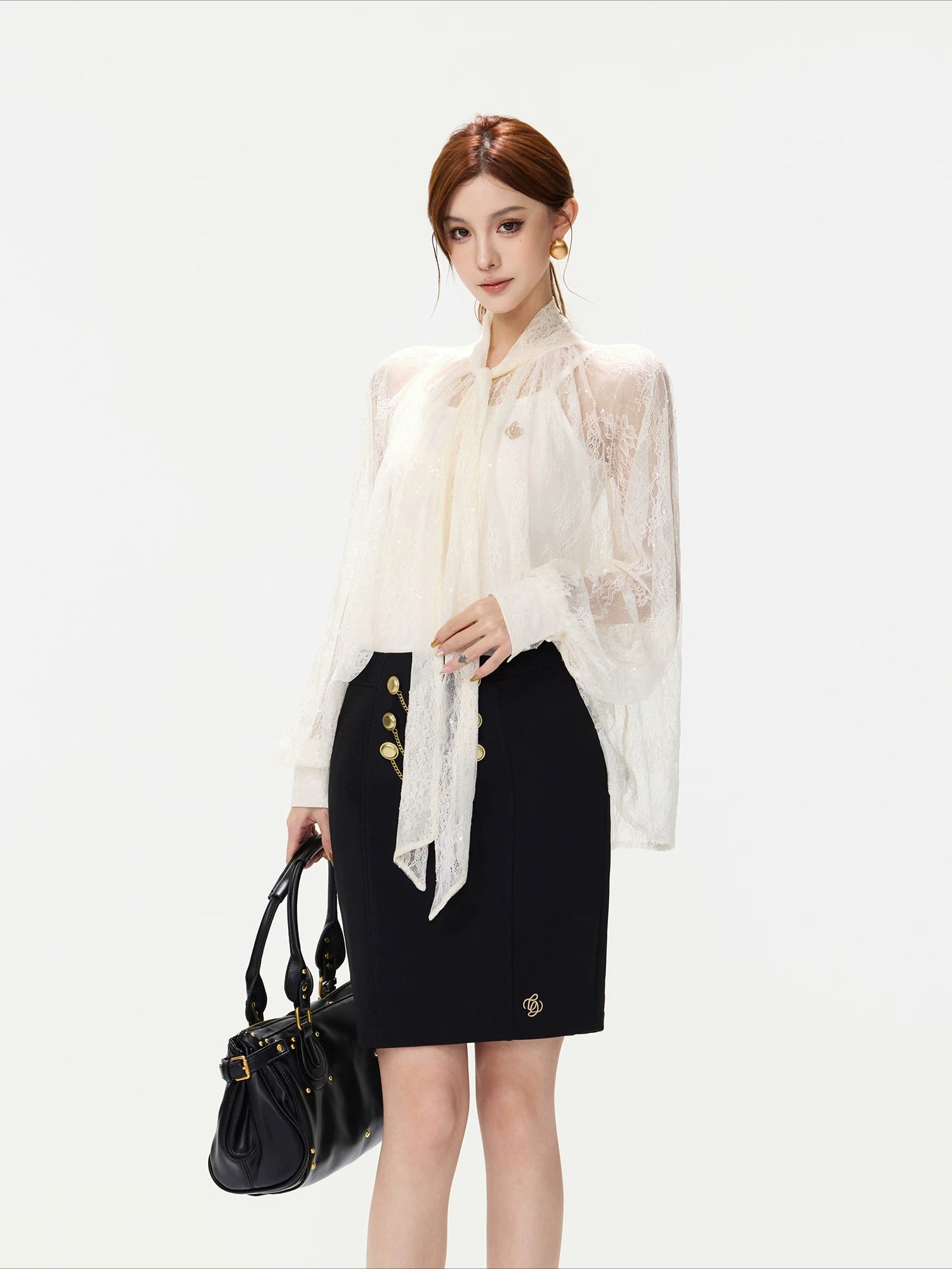 Sequin Lace Ribbon Blouse