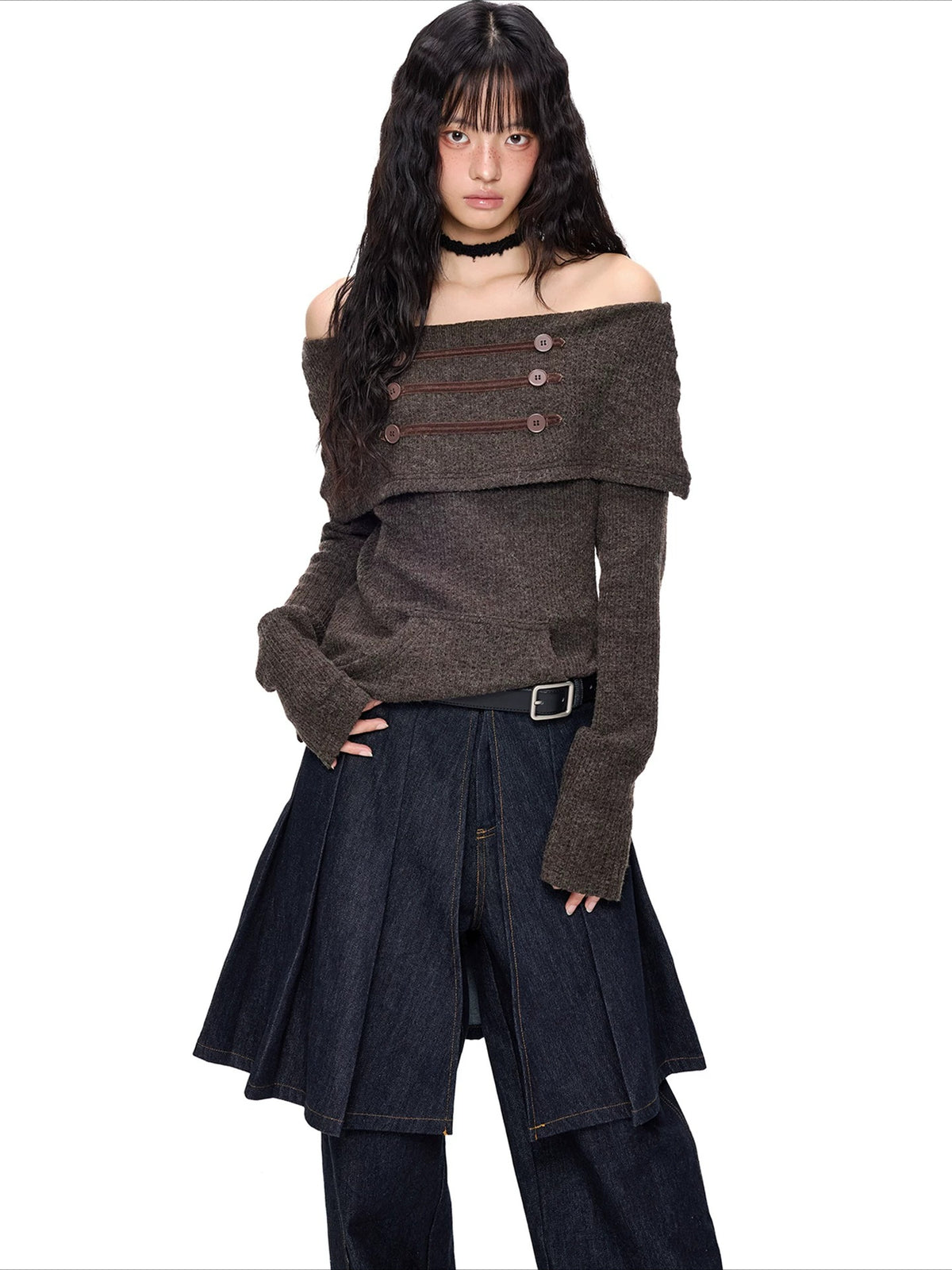 Off-Shoulder Knit Sweater
