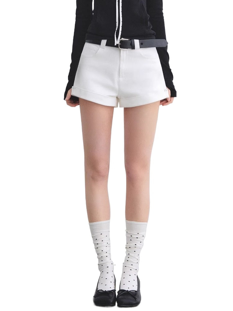 Belted Straight Denim Shorts