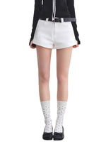 Belted Straight Denim Shorts