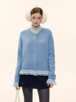 Plaid Lace Trim Knit Cardigan