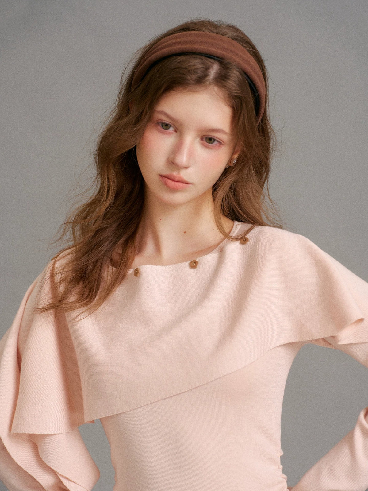 Wool Blend Cape Shoulder Knit Top