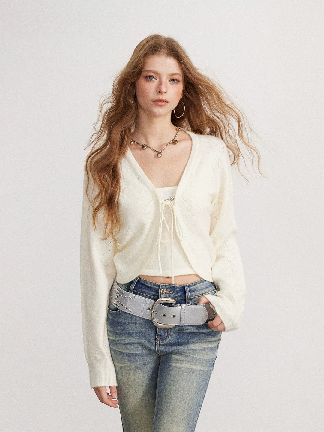 Bow Camisole Cardigan Set