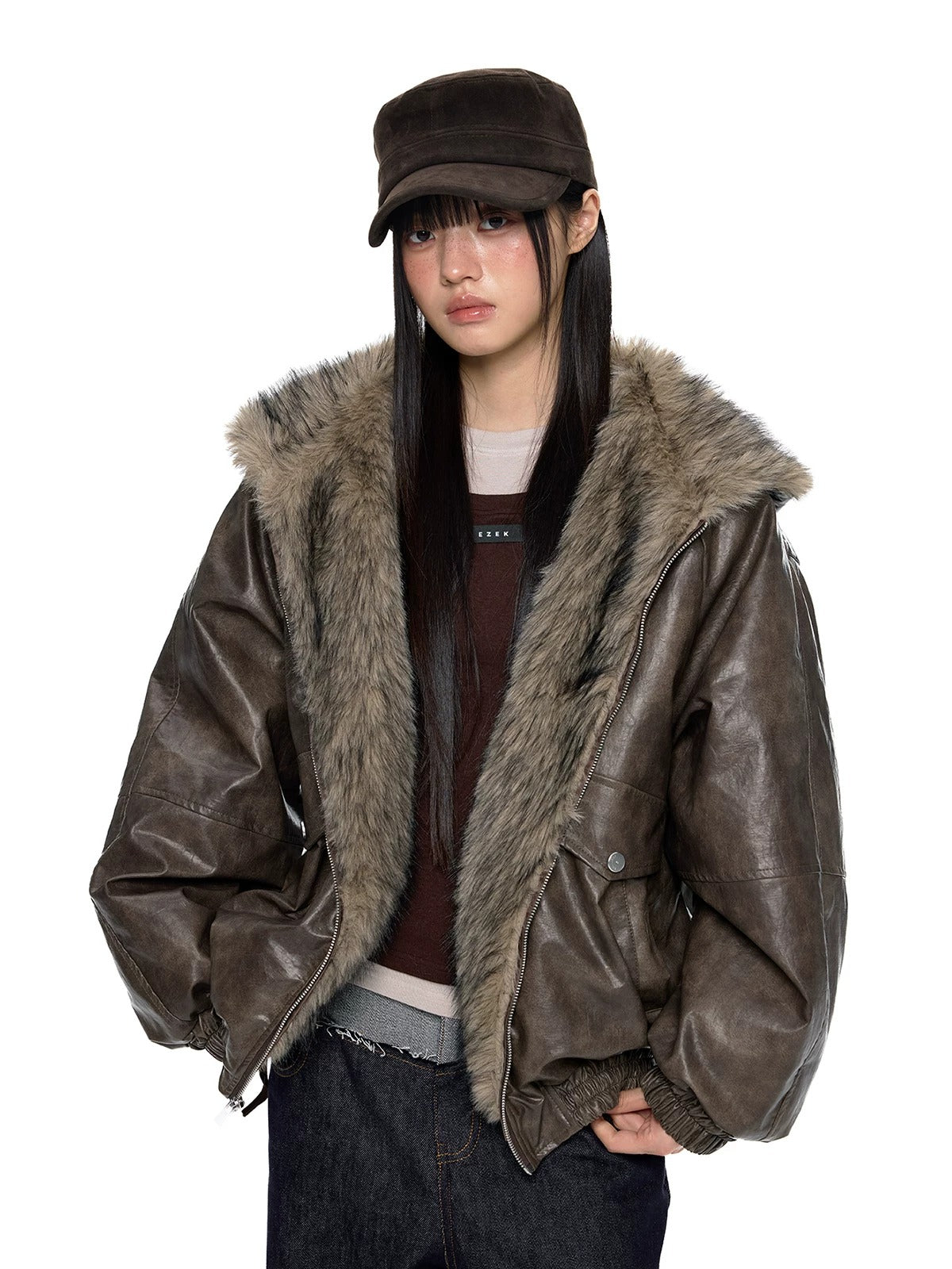 Fur Hood Pocket Puffer Jacket