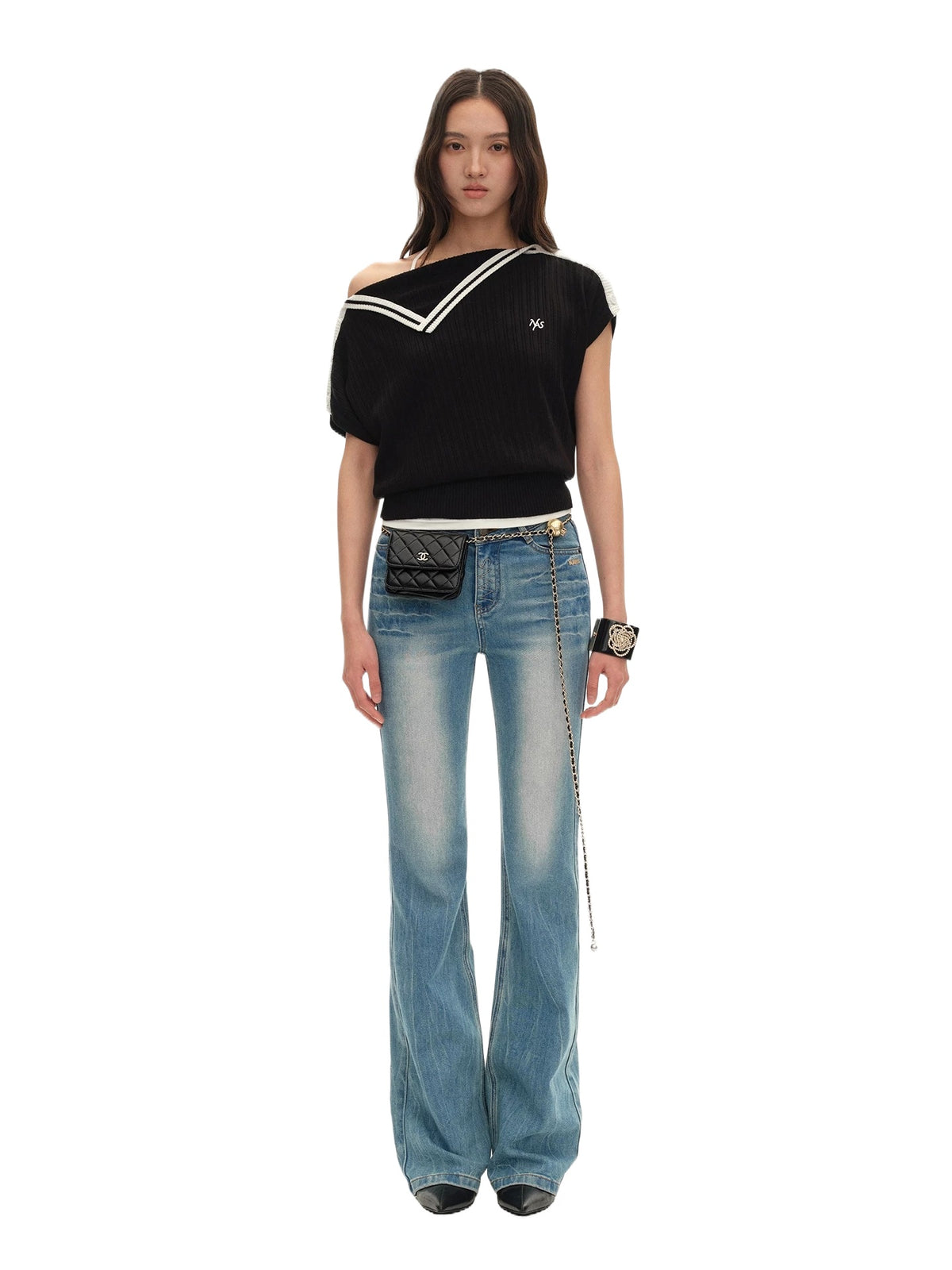 Black Contrast Asymmetric Tee