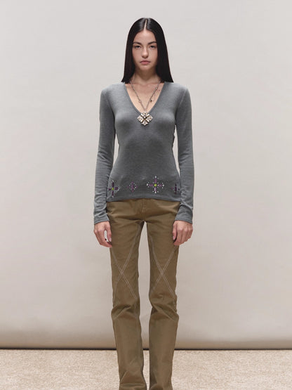 Gem-Detail Two-Piece Knit Set