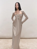 Khaki Lyocell Braided-Halter Ruched Dress Set