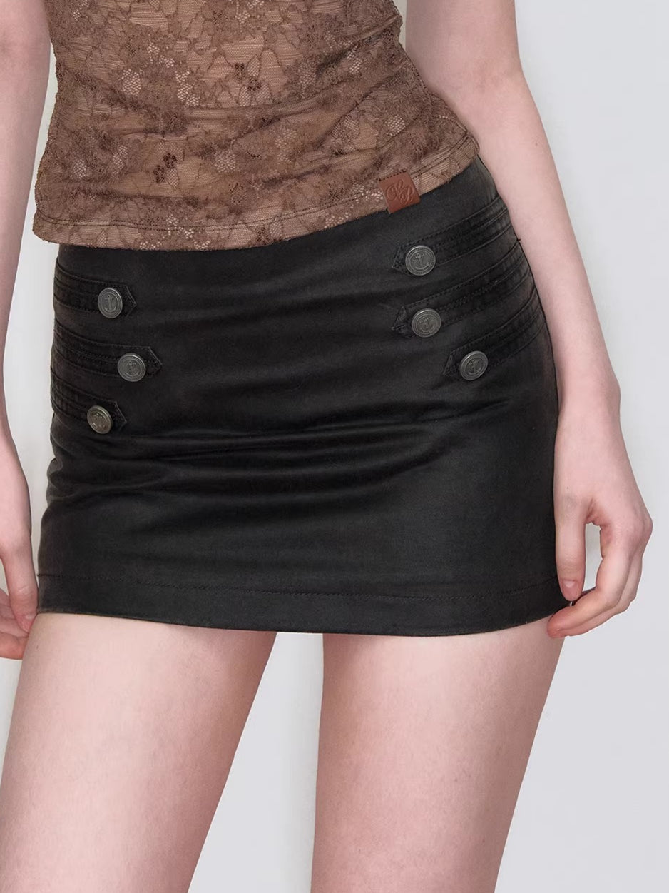 Double-Breasted PU Mini Skirt