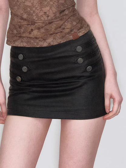 Double-Breasted PU Mini Skirt