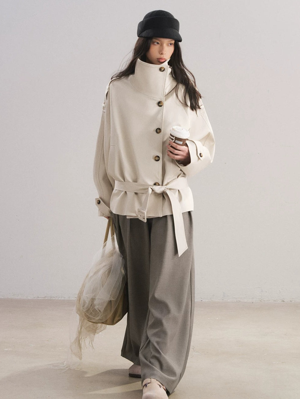 Stand Collar Tencel Trench Coat