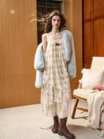Blue Doll Collar Faux Fur Jacket