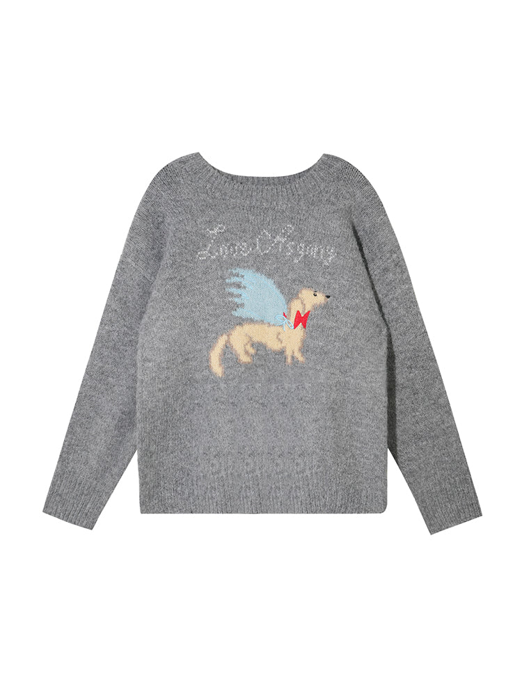 Animal Jacquard Embroidered Knit Sweater