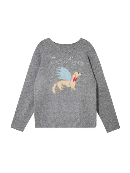 Animal Jacquard Embroidered Knit Sweater