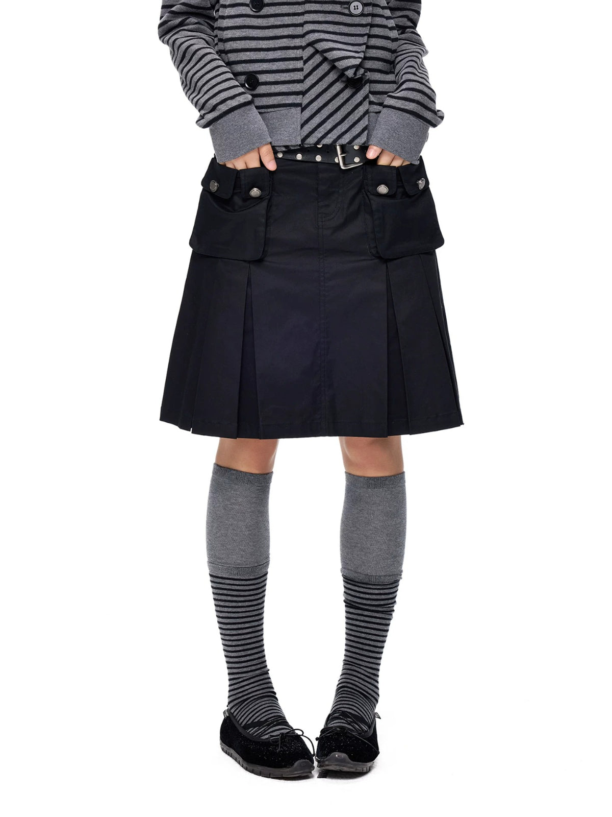 Pleated A-Line Midi Skirt