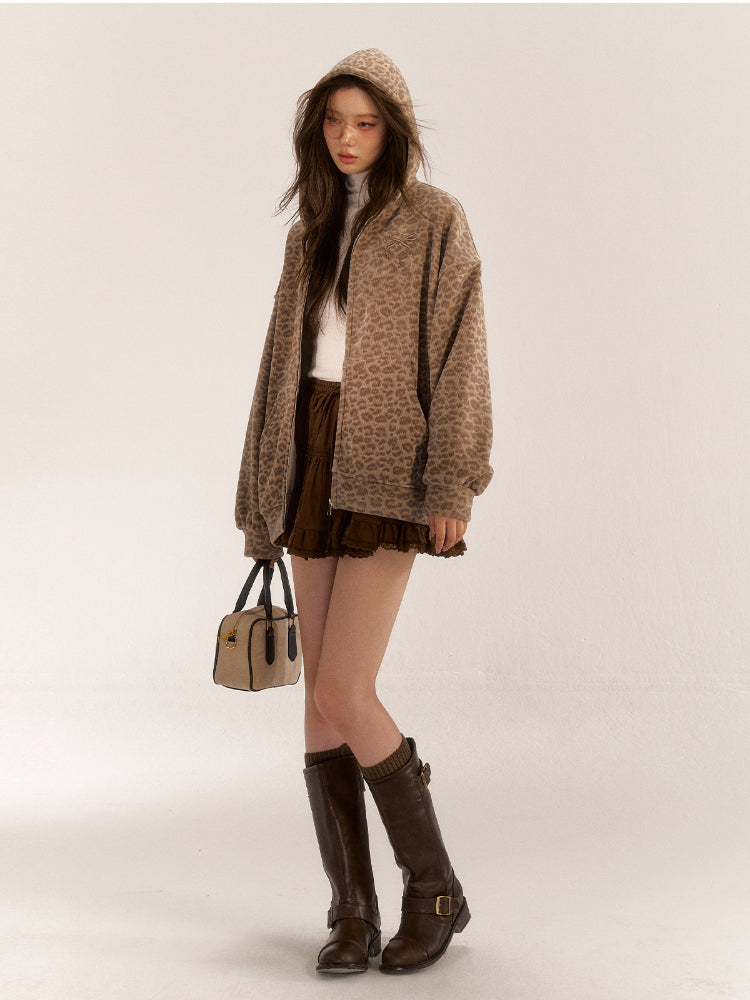 Brown & Gray Leopard Print Cardigan