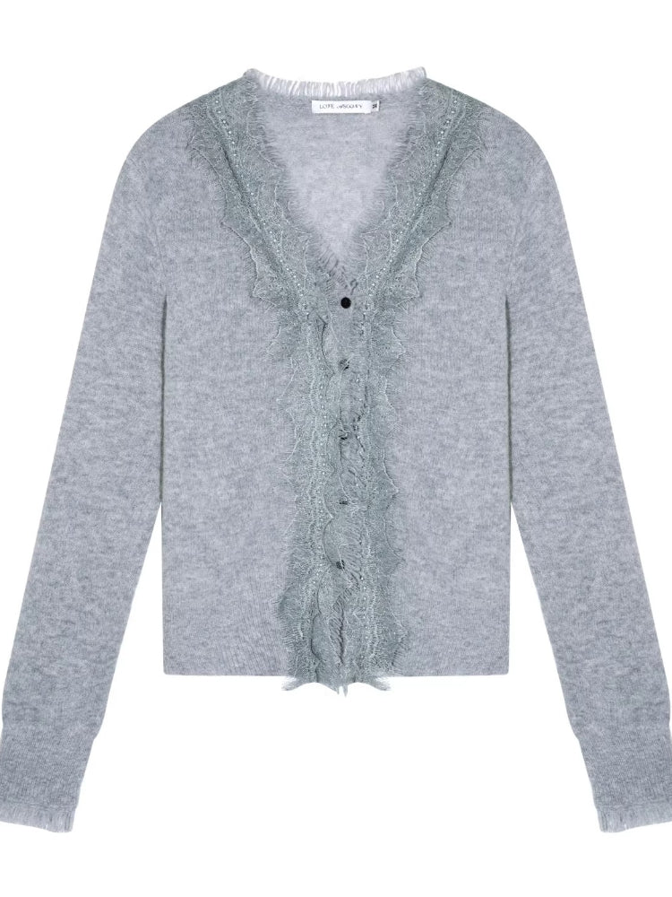 Lace V-Neck Wool Cardigan
