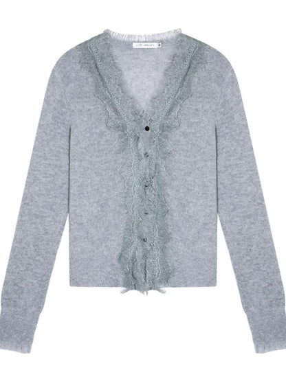 Lace V-Neck Wool Cardigan