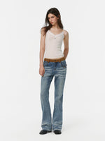 Suede Waistband Washed Bootcut Jeans
